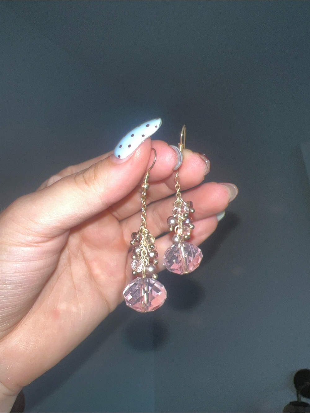 Delicate Pink Crystal Drop Earrings - Gold Tone